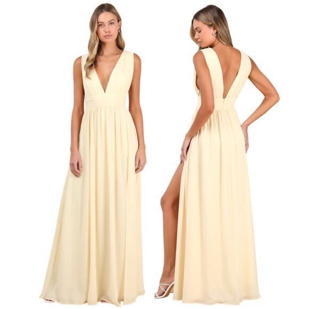 Lulus Heavenly Hues Pale Yellow Maxi Dress size Medium NWT